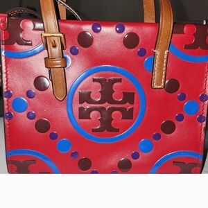 Tory Burch Red and Blue Graphic Tote